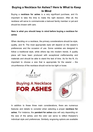 Buying a Necklace for Ashes? Here Is What to Keep In Mind