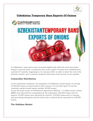 Uzbekistan Temporary Bans Exports Of Onions