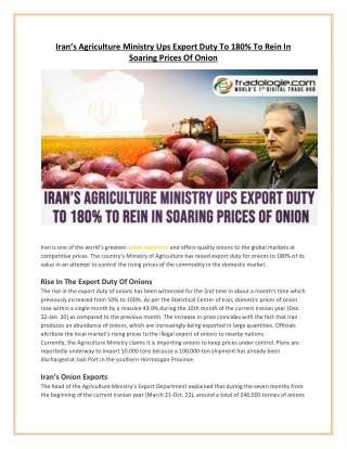 Iran’s Agriculture Ministry Ups Export Duty To 180 To Rein In Soaring Prices Of Onion