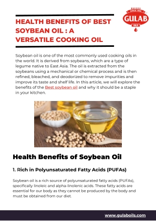 Health Benefits of Best Soybean Oil A Versatile Cooking Oil