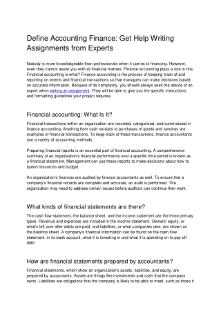 Define Accounting Finance Get Help Writing Assignments from Experts