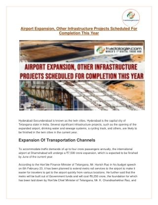 Airport Expansion, Other Infrastructure Projects Scheduled For Completion This Year