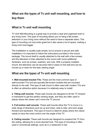 What are the types of Tv unit wall mounting, and how to buy them