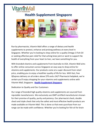 Health Supplement Singapore