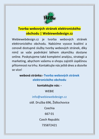 Tvorba webových stránek elektronického obchodu | Webiewebdesign.cz