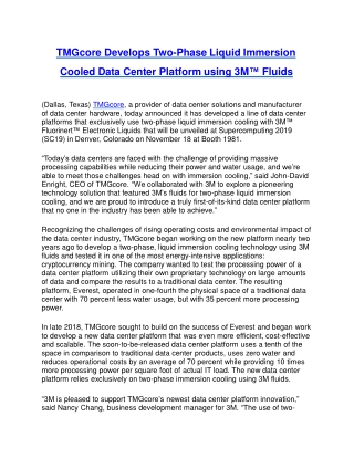 TMGcore Develops Two Phase Liquid Immersion Cooled Data Center