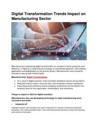 Digital Transformation Trends Impact on Manufacturing Sector