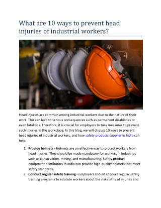 What are 10 ways to prevent head injuries of industrial workers