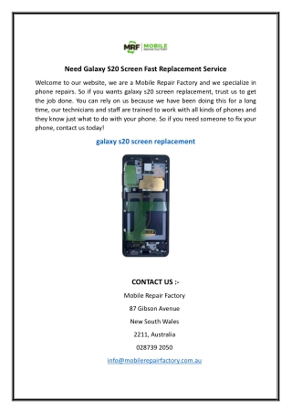 Need Galaxy S20 Screen Fast Replacement Service  Mobilerepairfactory.com.au