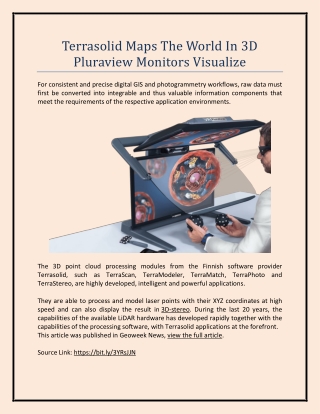 Terrasolid Maps The World In 3D Pluraview Monitors Visualize