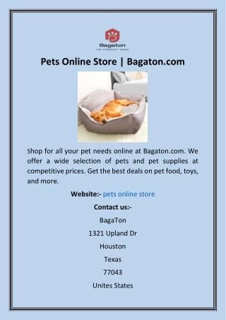 Pets Online Store  Bagaton