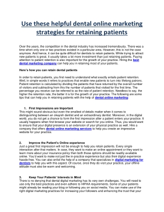 Use these helpful dental online marketing strategies for retaining patients