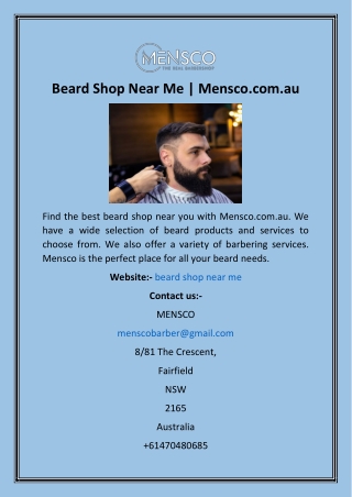 Beard Shop Near Me  Mensco.com
