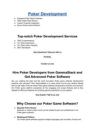 Poker Development