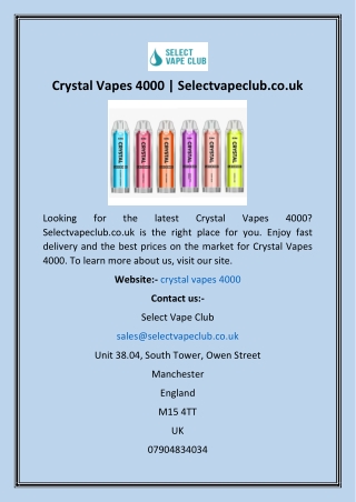 Crystal Vapes 4000  Selectvapeclub.co.uk