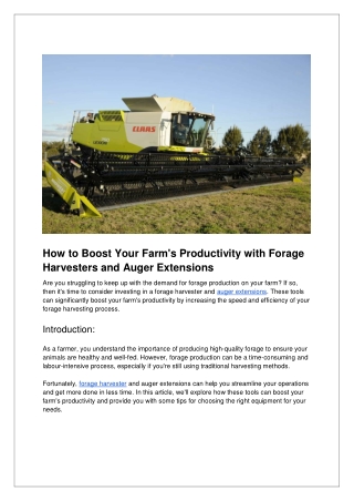 How to Boost Your Farm's Productivity with Forage Harvesters and Auger Extensions