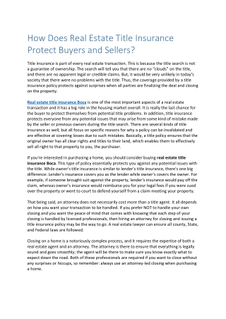 How Does Real Estate Title Insurance Protect Buyers and Sellers