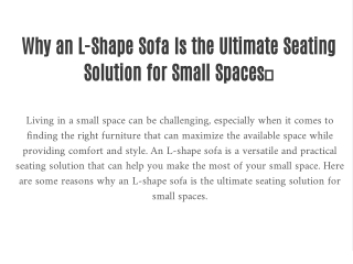 Why an L-Shape Sofa Is the Ultimate Seating Solution for Small Spaces