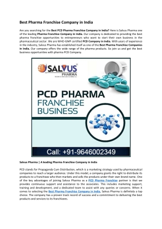 Best Pharma Franchise Company in India