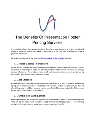 The Benefits Of Presentation Folder Printing Services