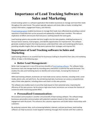 Importance of Lead Tracking Software in Sales and Marketing.