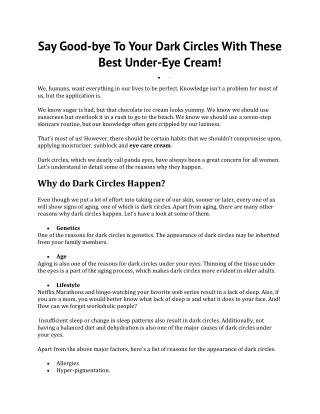 Say Good-bye To Your Dark Circles With These Best Under-Eye Cream! Timri