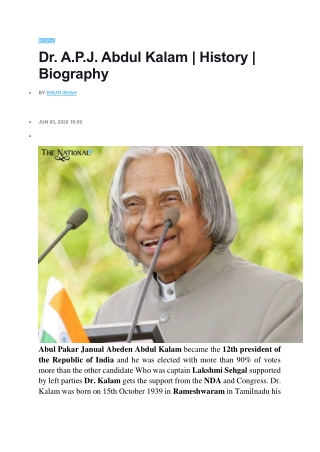 Dr. A.P.J. Abdul Kalam | History | Biography