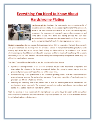 Everything You Need to Know About Hardchrome Plating