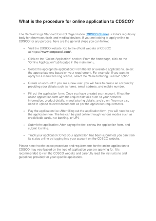 What is the procedure for online application to CDSCO