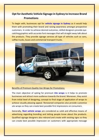 Opt for Aesthetic Vehicle Signage in Sydney to Increase Brand Promotions