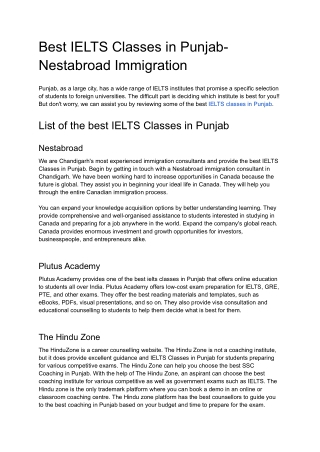 Best IELTS Classes in Punjab- Nestabroad Immigration