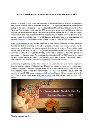 N. Chandrababu Naidu's Plan for Andhra Pradesh SEZ