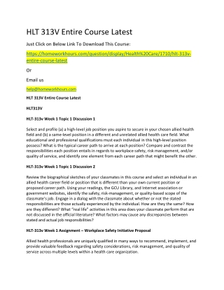 HLT 313V Entire Course Latest
