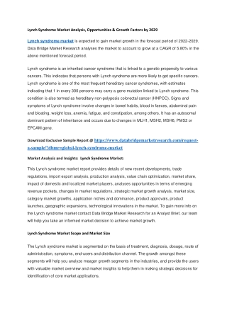 Lynch Syndrome Market Analysis, Opportunities & Growth Factors by 2029