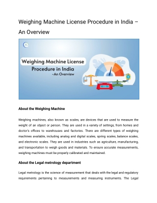 Weighing Machine License Procedure in India – An Overview