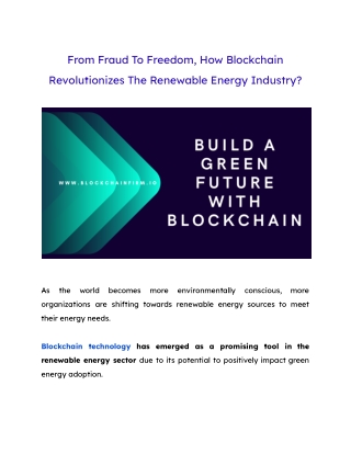 Blockchain in Renewable Energy Sector -Blockchain Firm