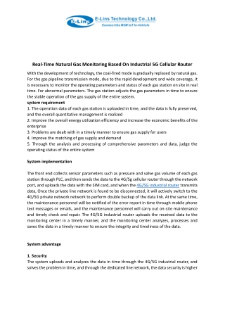 Real-Time Natural Gas Monitoring Based On Industrial 5G Cellular Router