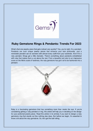 Get Ahead of the Game: Ruby Gemstone Rings and Pendants in 2023