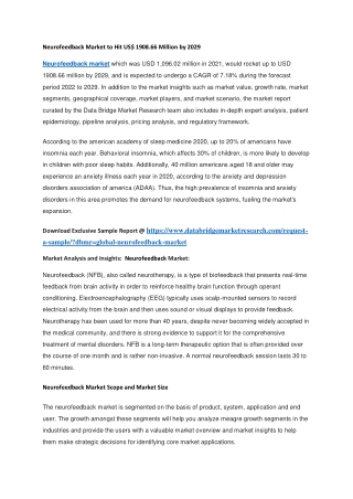 Neurofeedback Market to Hit US 1908.66 Million by 2029