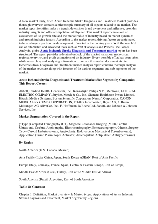 Acute Ischemic Stroke Diagnosis and Treatment Market