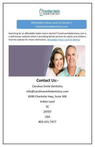 Affordable Indian Land Sc Dentist | Carolinasmiledentistry.com