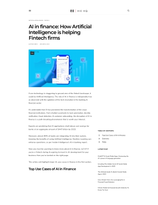 AI in finance: How Artificial Intelligence is helping Fintech firms