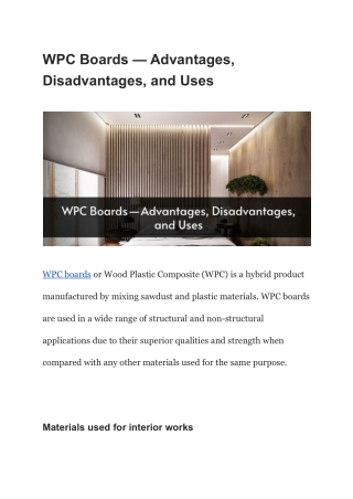 WPC Boards — Advantages, Disadvantages, and Uses