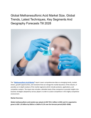 Global Methanesulfonic Acid Market