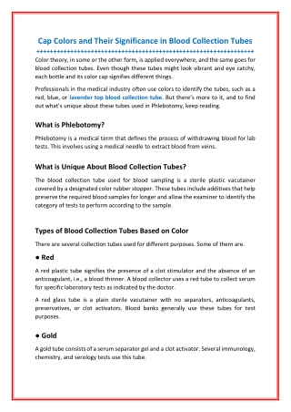 Cap Colors and Their Significance in Blood Collection Tubes