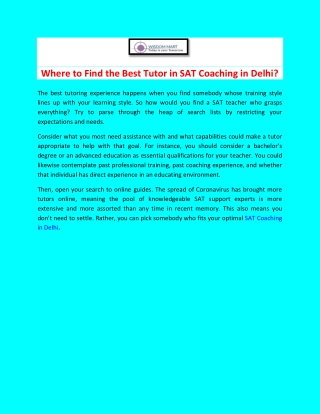 Where to Find the Best Tutor in SAT Coaching in Delhi