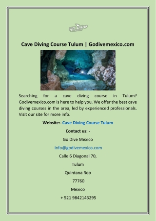 Cave Diving Course Tulum | Godivemexico.com