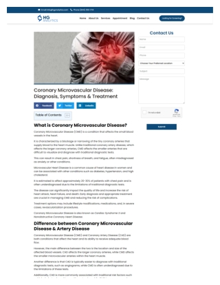 Coronary Microvascular Disease Diagnosis, Symptoms & Treatment