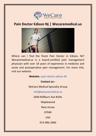 Pain Doctor Edison Nj  Wecaremedical.us