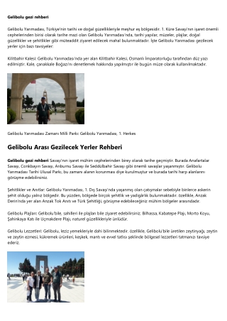 5 Kanun Gelibolu Yarımadası Gezi Rehberi'nde Çalışan Herkes Bilmeli